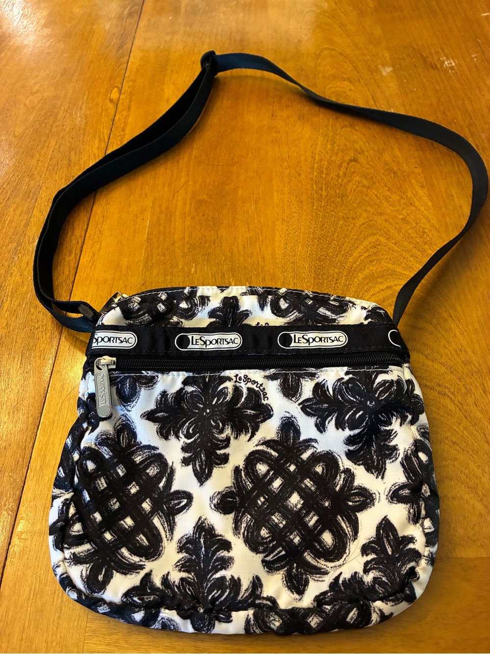 LeSportsac Black & White Floral Print Crossbody Bag